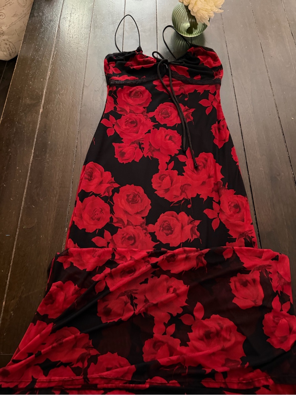Romantic Goth Red and Black Maxi Dress